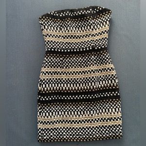 Elliatt Holiday Candace Mini Dress in White Black and Gold, Small, NWT